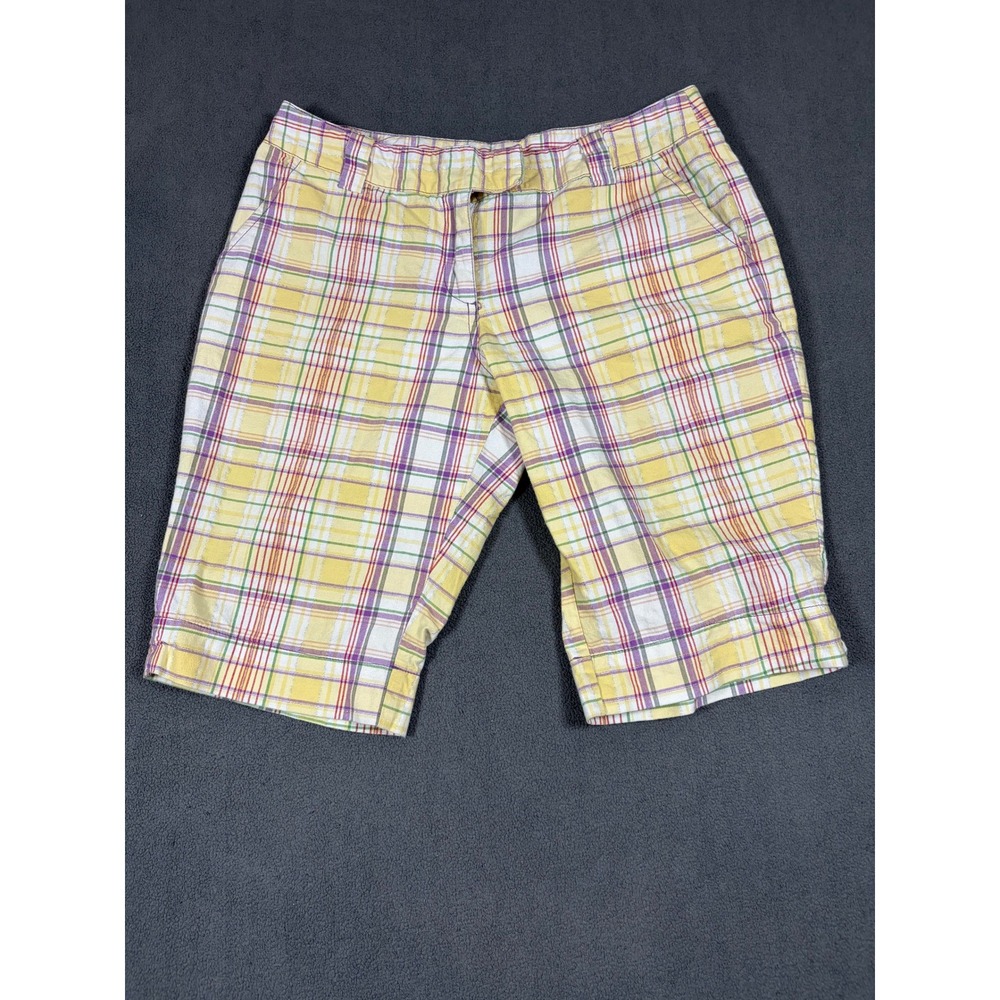 Tracy Evans Limited Shorts Womens 5 Yellow Multi Plaid Bermuda Cotton Spandex